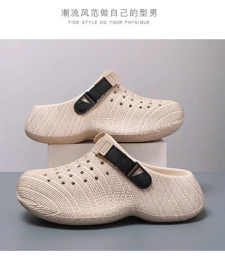 Men Thick Sole Clogs Breathable Hollow Out Non-slip Garden Shoes Outdoor Beach Slippers Slip On Platform Sandal Summer Walking