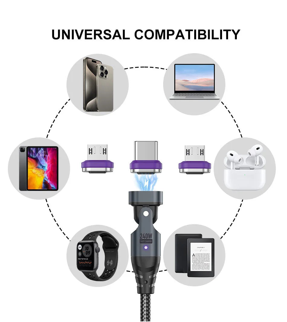 240W Magnetic USB Type C Cable | Fast Charging & Data Transfer