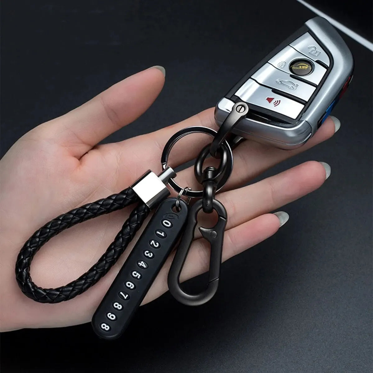 Trendy DIY Mobile Phone Number Plate Pendant Keychain for Men