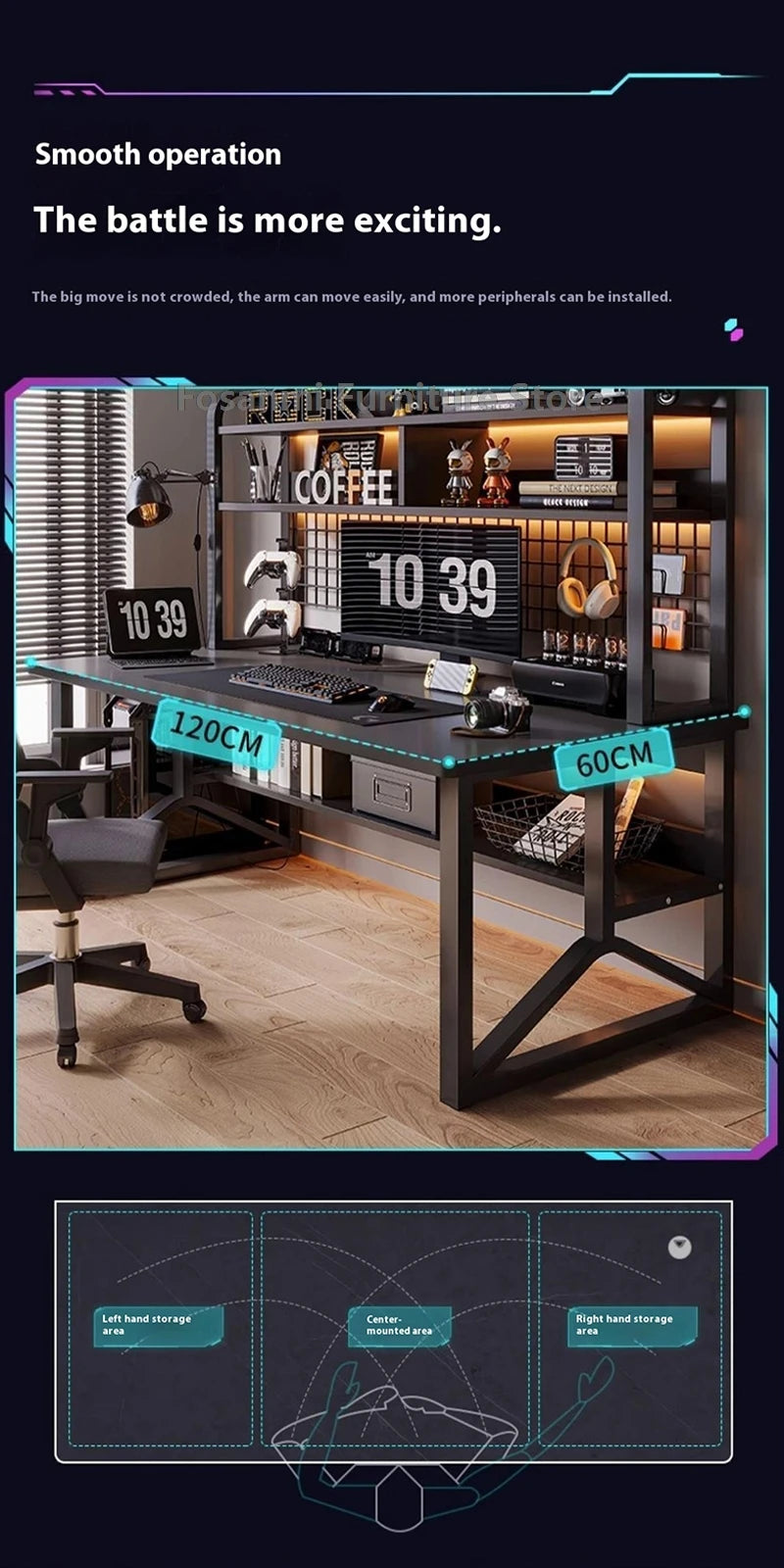 Black Wide Study Desk | Modern Sturdy Gaming Computer Table