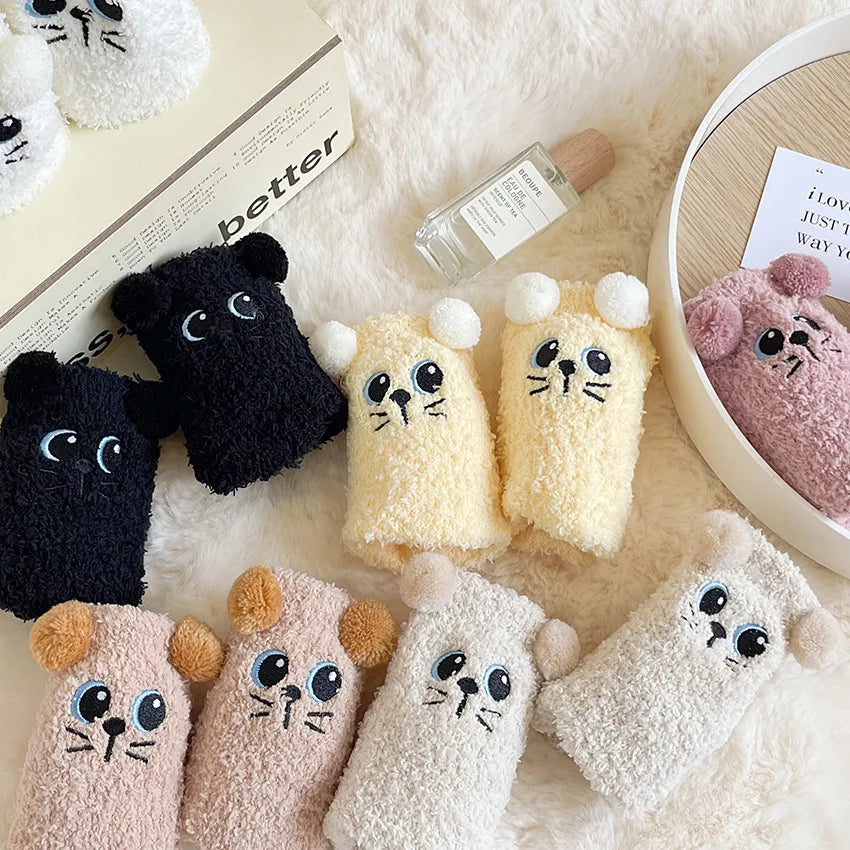 Cute Women's Winter Fluffy Socks | Cozy Fuzzy Animal Crew Socks