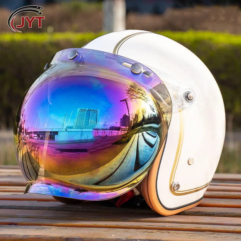 3/4 Open Face Retro Motorcycle Helmet with Bubble Visor - DOT Approved