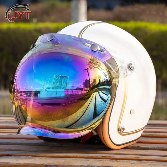 3/4 Open Face Retro Motorcycle Helmet with Bubble Visor - DOT Approved