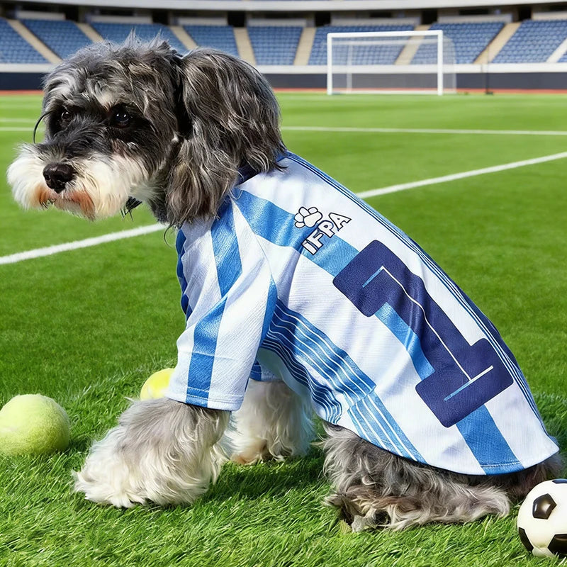 1pc Pet Cat/Dog #18 Jersey, Blue Stripe Letter Print, Fashionable Casual Sports Style, Comfortable Dog Shirt