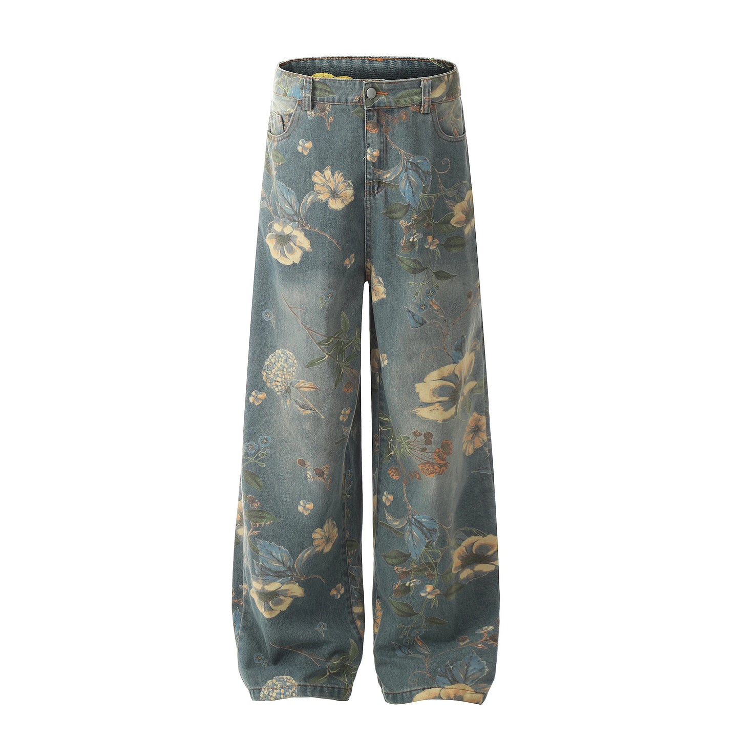 Vintage Floral Wide Leg Denim Pants | Trendy Y2K Casual Trousers
