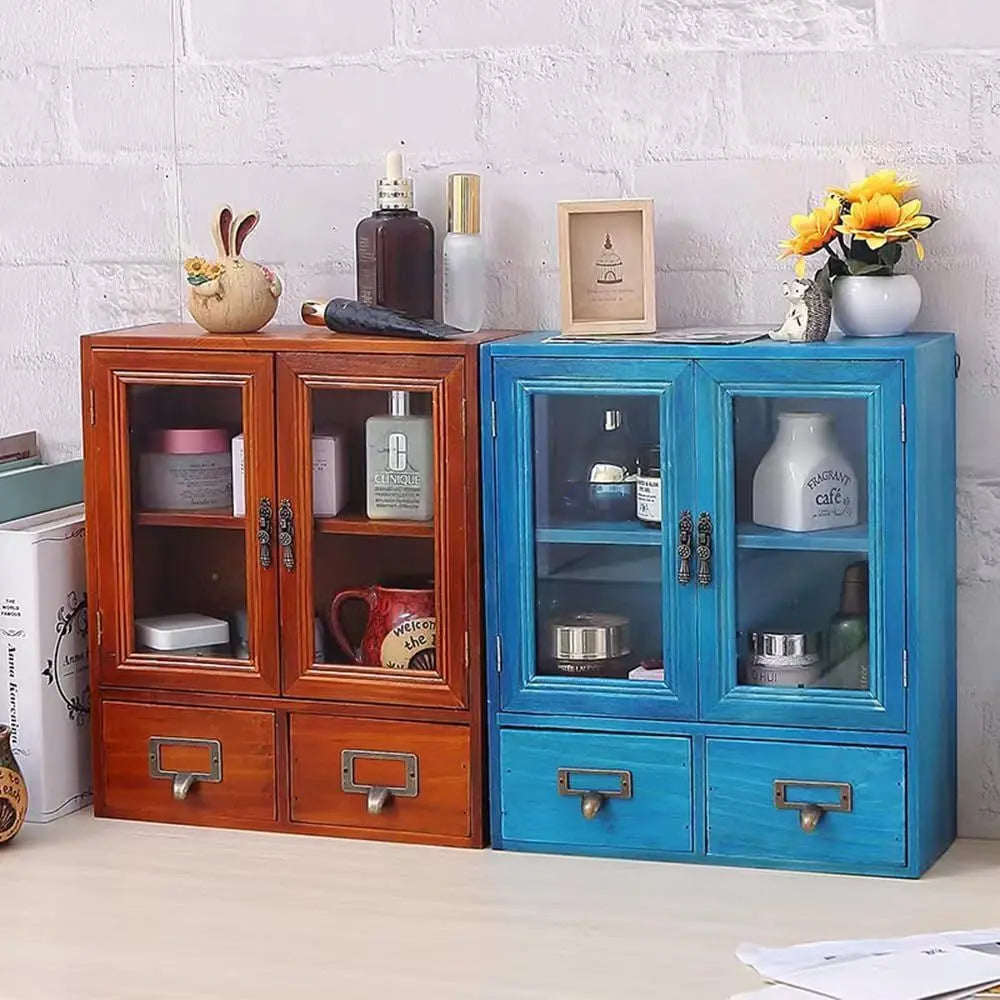 Vitrina En Miniatura de Madera Vintage | Almacenamiento Montado en la Pared