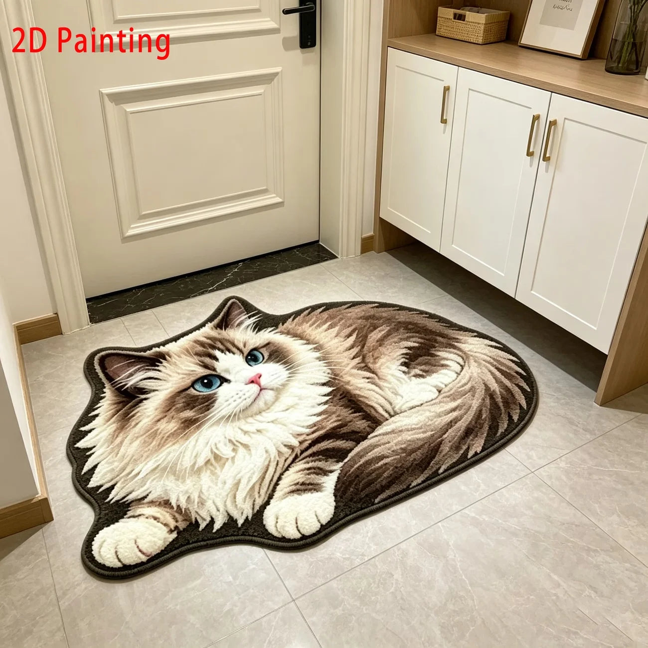 Cute Cartoon Ragdoll Cat Pattern Carpet | Soft Plush Floor Mat