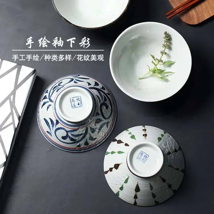 Hand-Painted Rice Bowl Set | Japanese-Style Ceramic Tableware