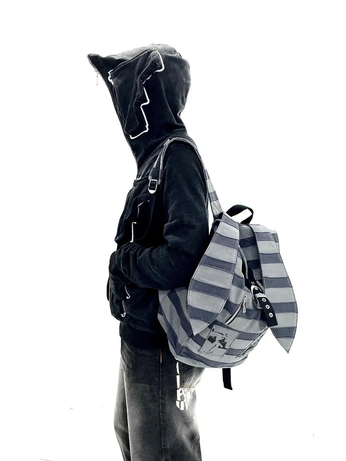 Vintage Striped Rabbit Ear Backpack | Unisex Punk Hip Hop Style