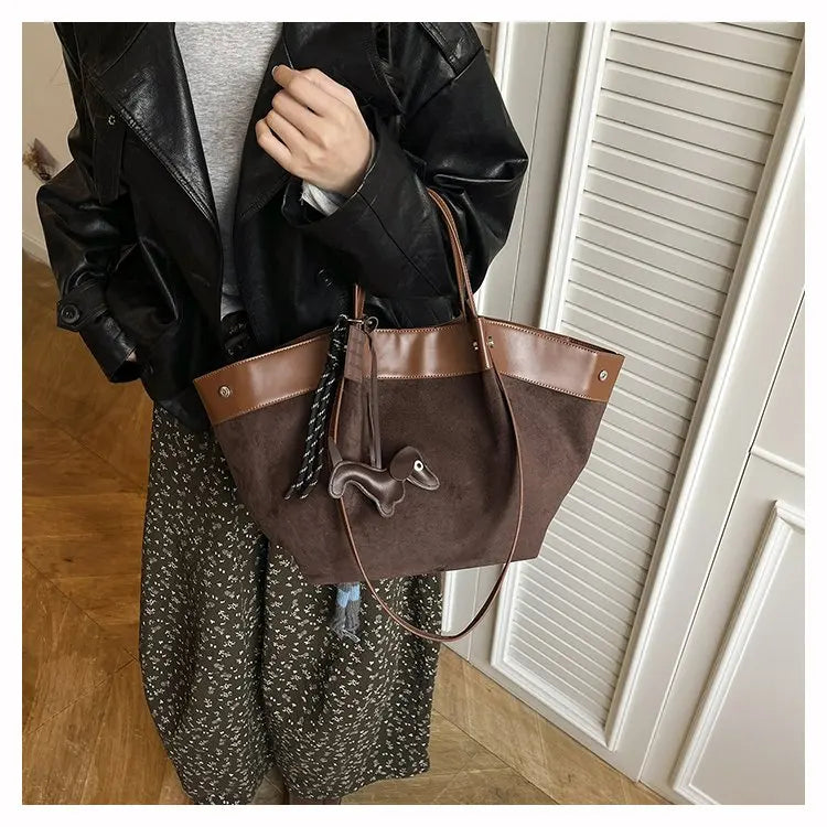 Bolso de hombro de piel suave de gamuza para mujer | Estilo casual de lujo
