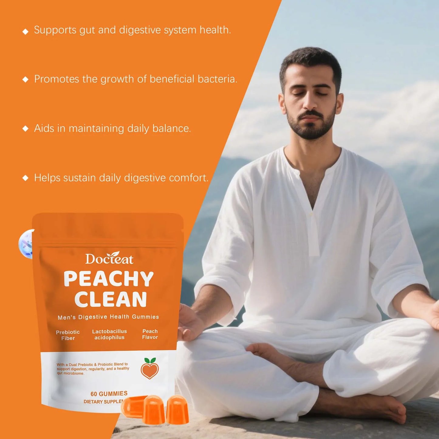 Men's Digestive Health Gummies | Peach Flavor Probiotic Blend