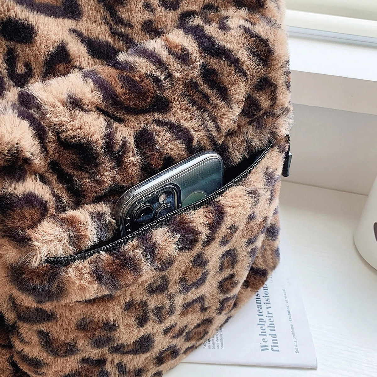 Luxury Leopard Print Women's Backpack | Plush & Stylish