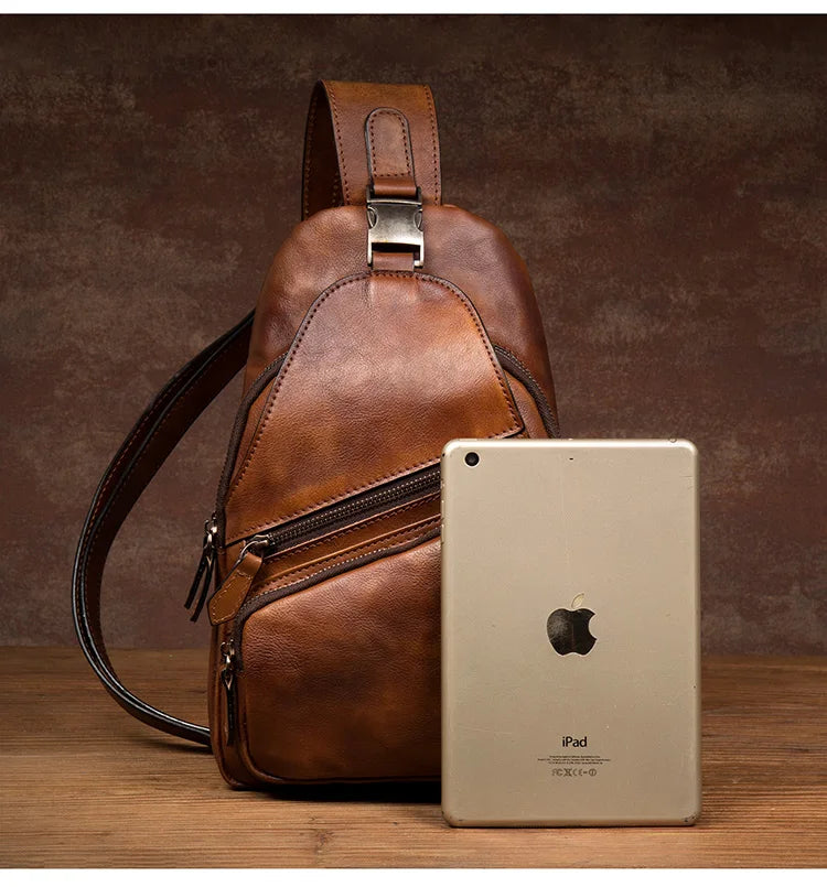 Large-Capacity Leather Chest Bag for Men | Casual Shoulder Bag