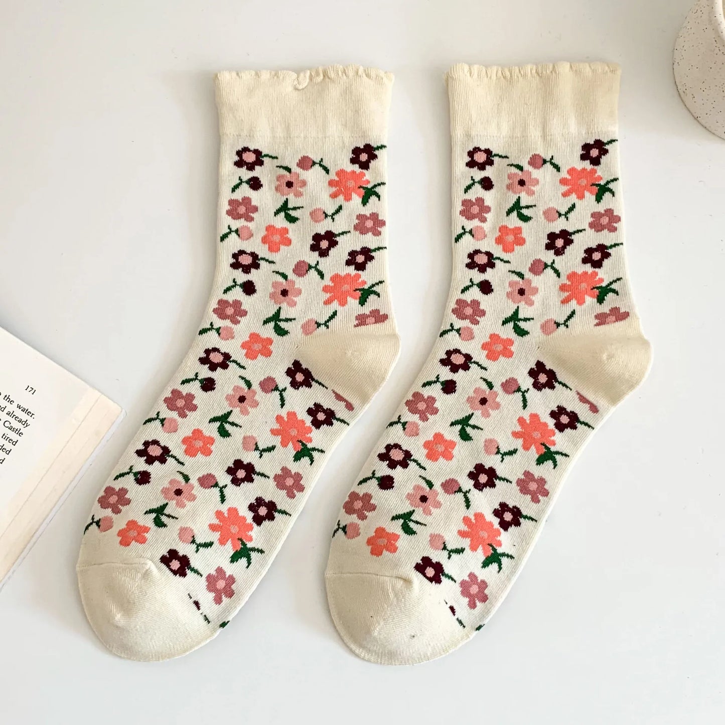 Cute Women's Floral Embroidered Crew Socks | Vintage-Inspired Style