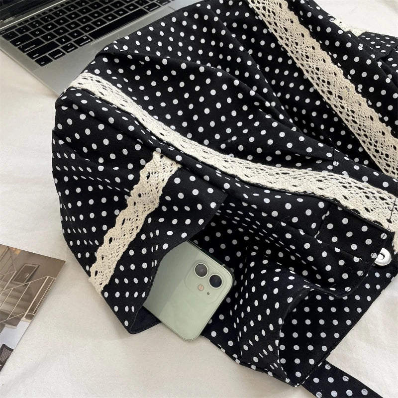 Bolso de mano de lona con lunares vintage | Espacioso y elegante