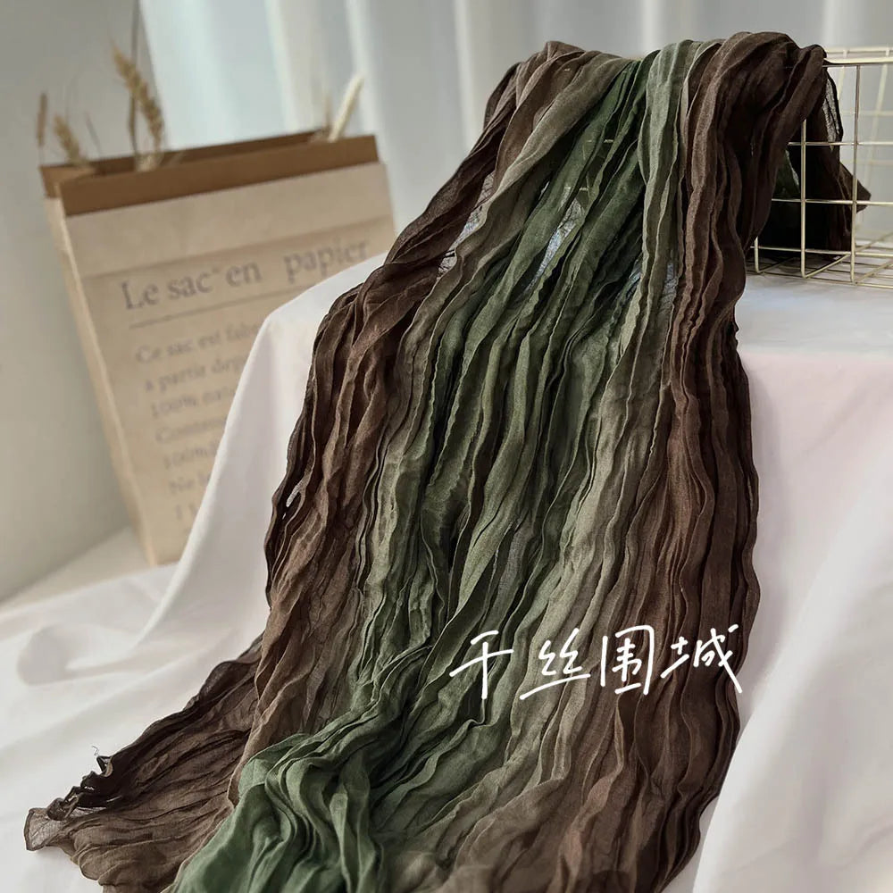 Elegant Women's Long Cotton Hemp Gradient Scarf for Winter Fashion