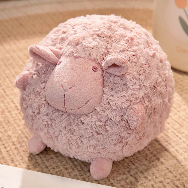 Adorable Round Sheep Plush Pillow Toy - Soft Fluffy Lamb Cushion