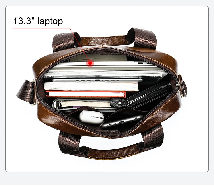 Bolso bandolera de cuero genuino para hombre | Elegante maletín para portátil