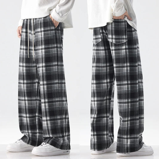Pantalones casuales a cuadros para hombre | Pantalones holgados de estilo urbano para todas las estaciones