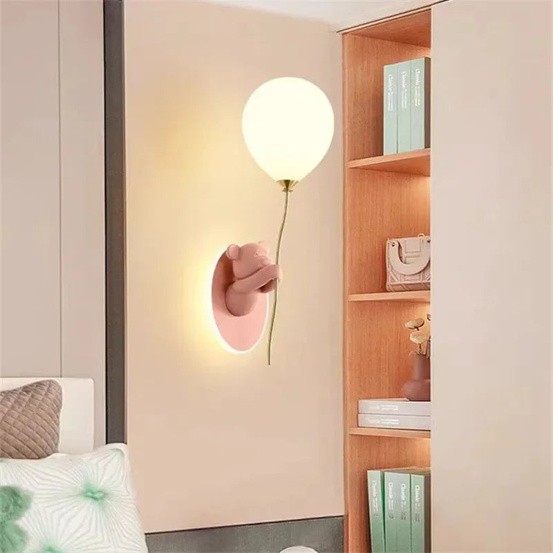 Lámpara de pared de oso creativo | Lámpara suave de globo de dibujos animados para habitaciones infantiles