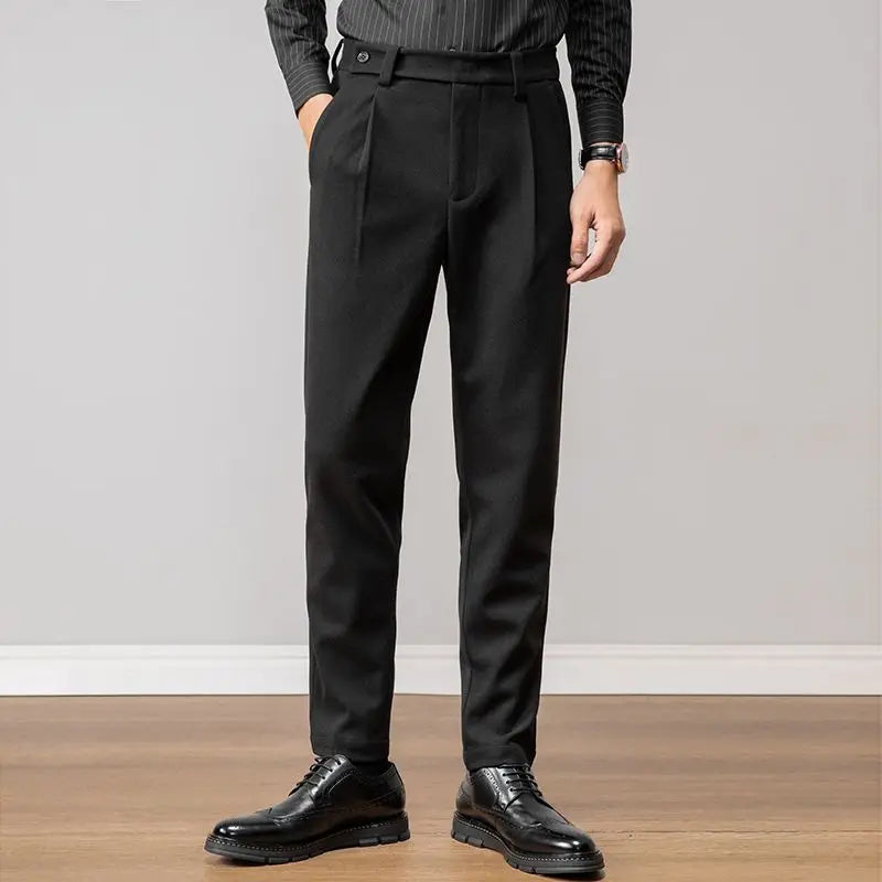 High-Quality Brown Woolen Straight Casual Pants for Men