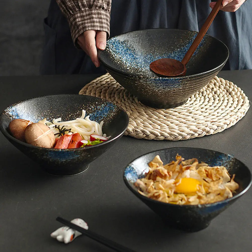 Handmade Japanese Style Ceramic Ramen Bowl Set | Unique Tableware