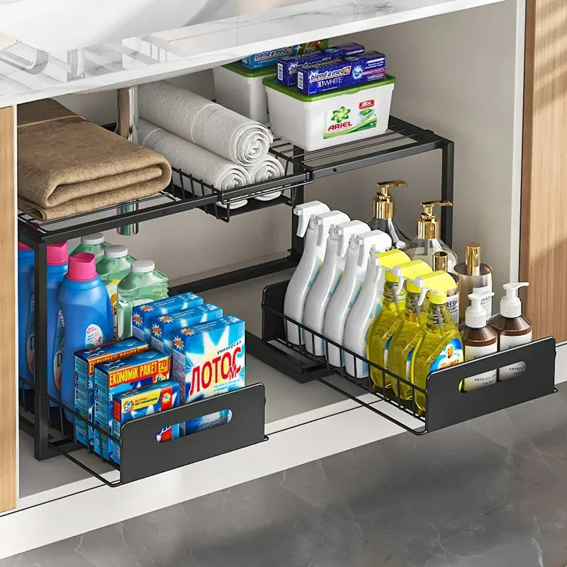 Double Layered Under Sink Storage Rack | Adjustable & Space-Saving