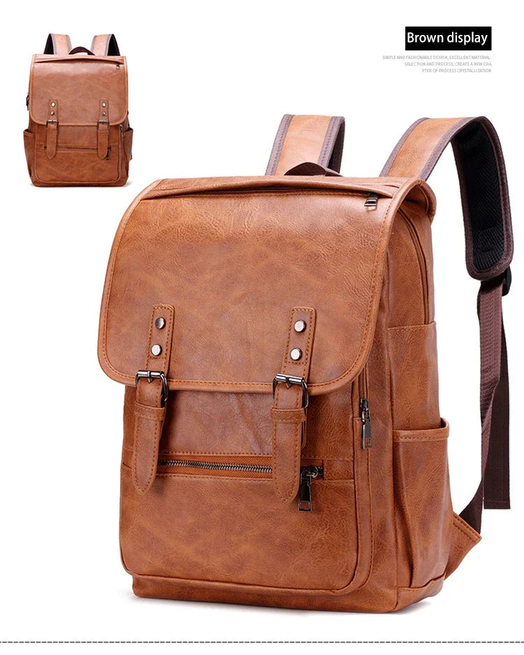Large Capacity Vintage Men's Backpack | Stylish PU Leather Bag