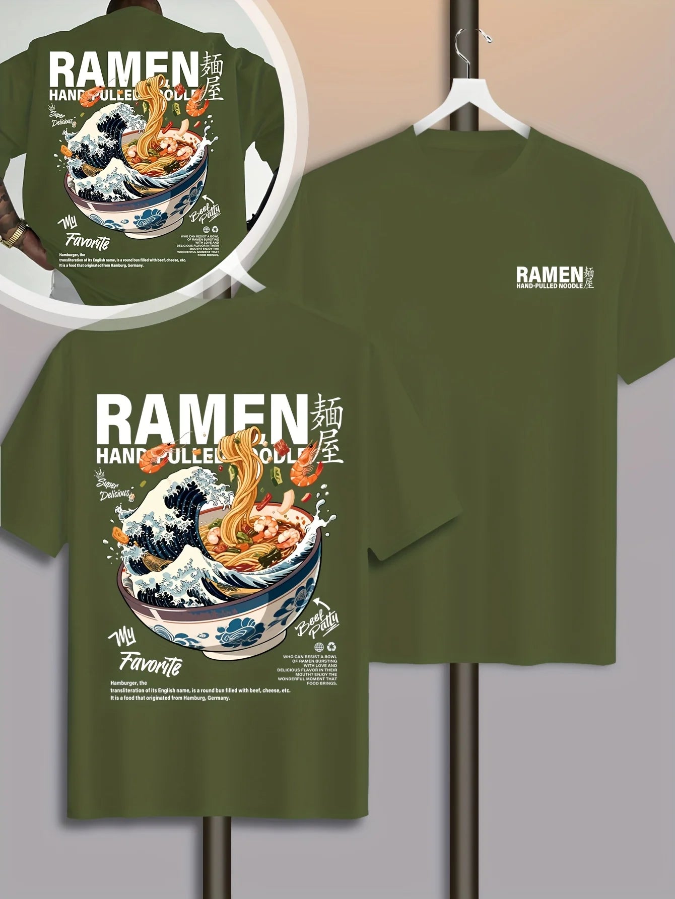 Men's Casual Summer T-Shirt with Japanese Wave Graphic Print