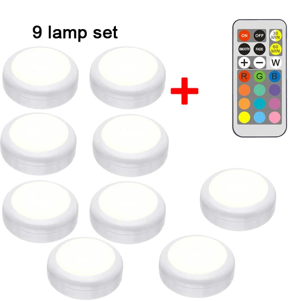 Multicolor LED Cabinet Light with Remote Control | Dimmable Puck Lamp