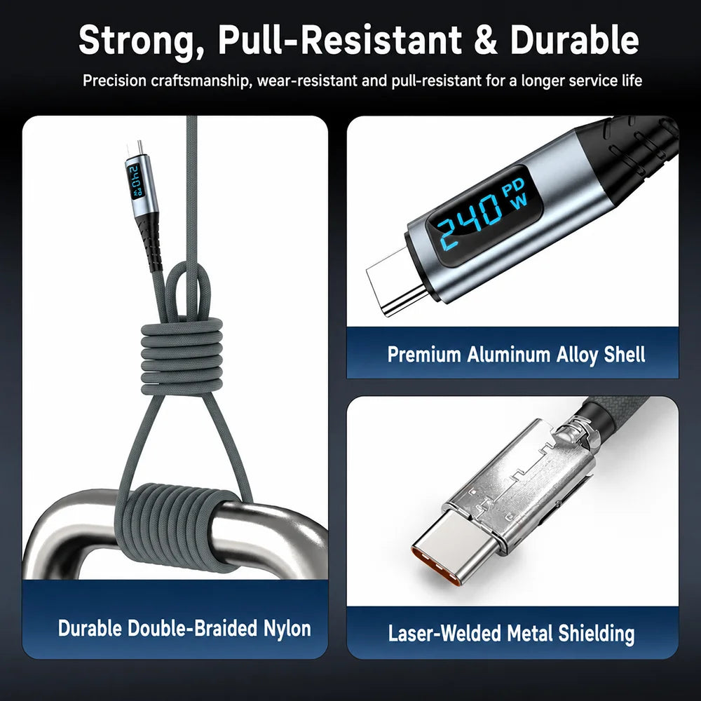 UGOjP USB4 Cable 240W PD Fast Charging with LED Display 40Gbps Data Transfer USB C to C Data Cable for Laptop Phone Tablet