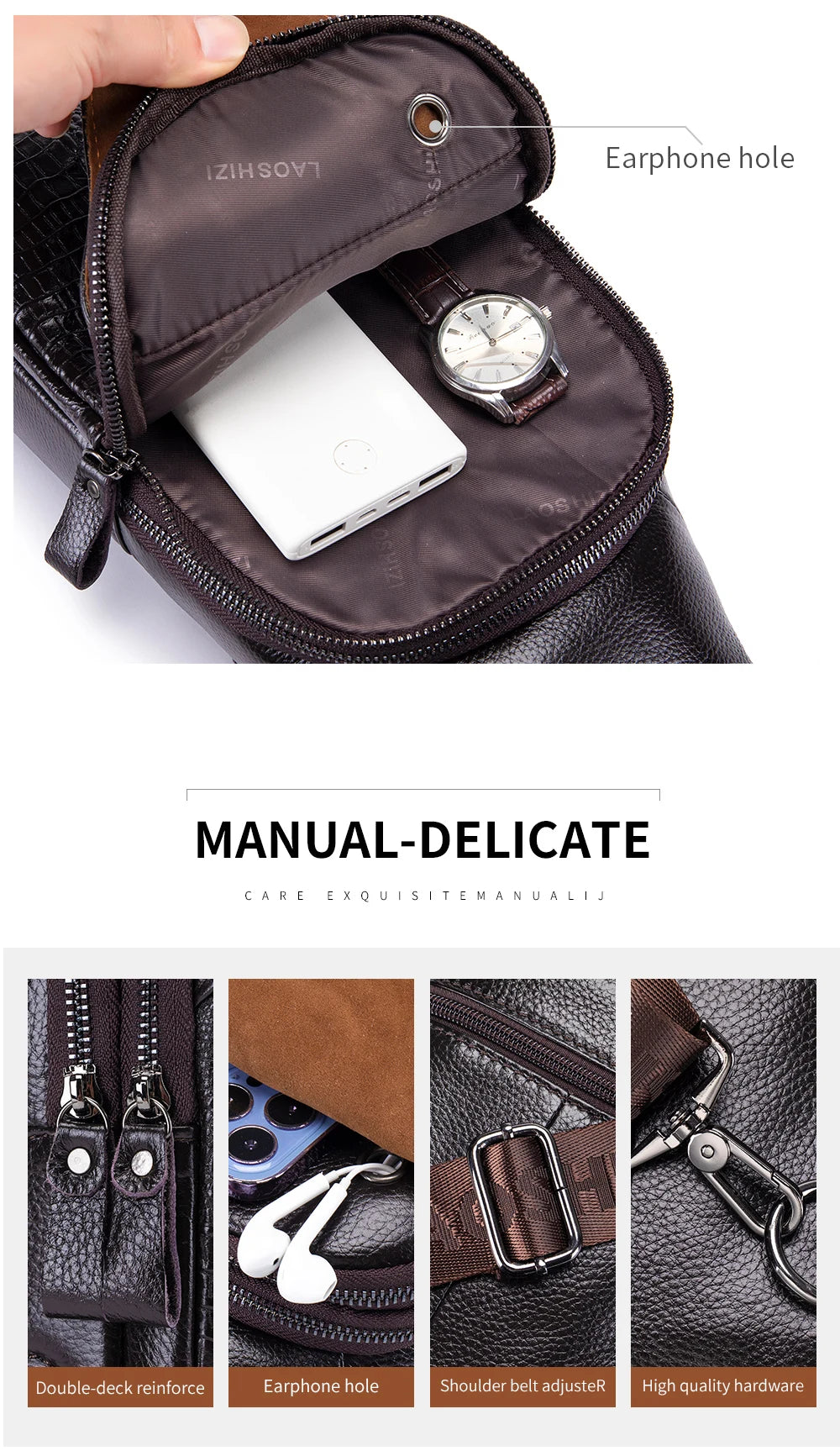 Men's Leather Crossbody Chest Bag | Multifunctional USB Bag