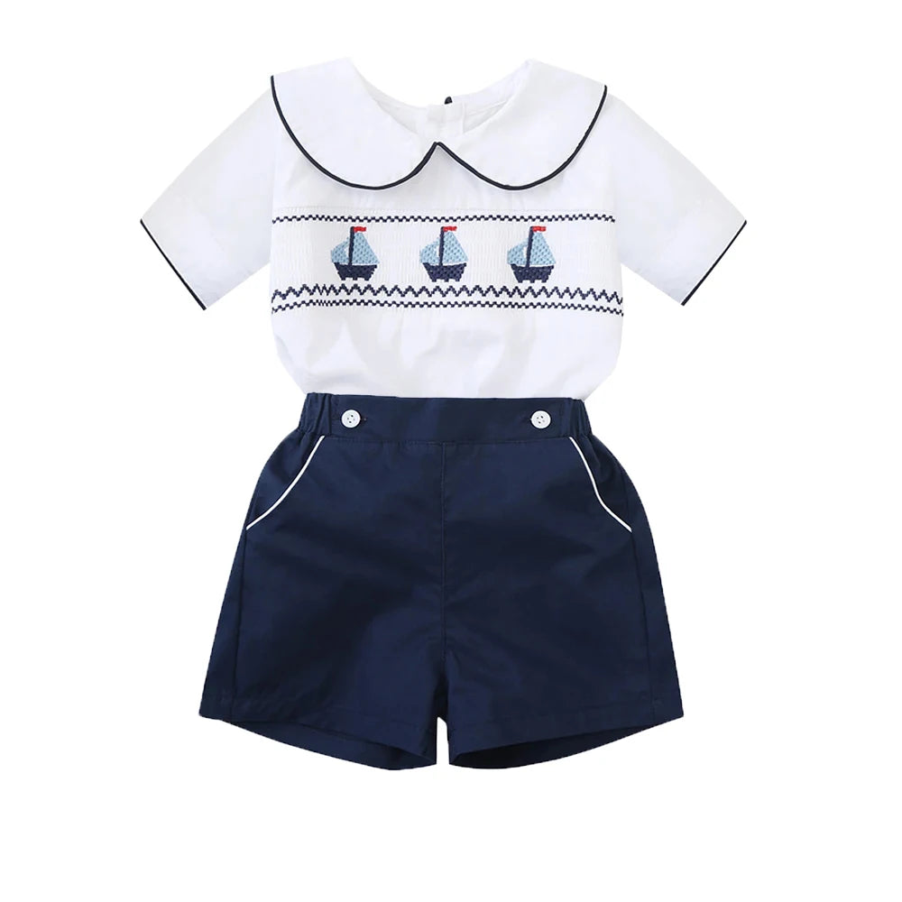 Stylish Boys Boat Smocked T-shirt Set | Trendy Infant Summer Outfit