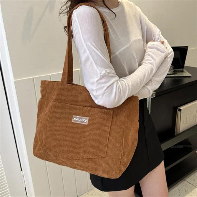 Stylish Women's Corduroy Shoulder Tote Bag | Large Capacity Handbag