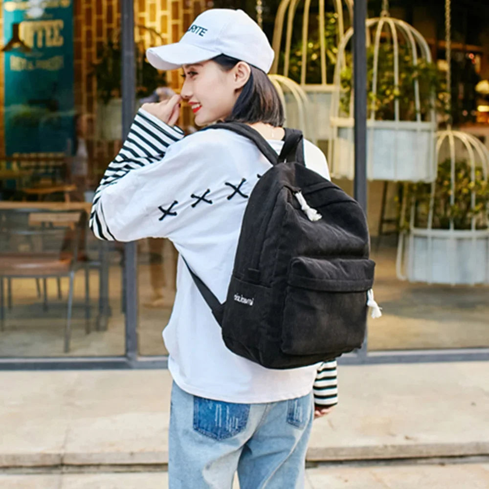 Personalized Corduroy Student Backpack | Anti-Theft School Bag for Teens