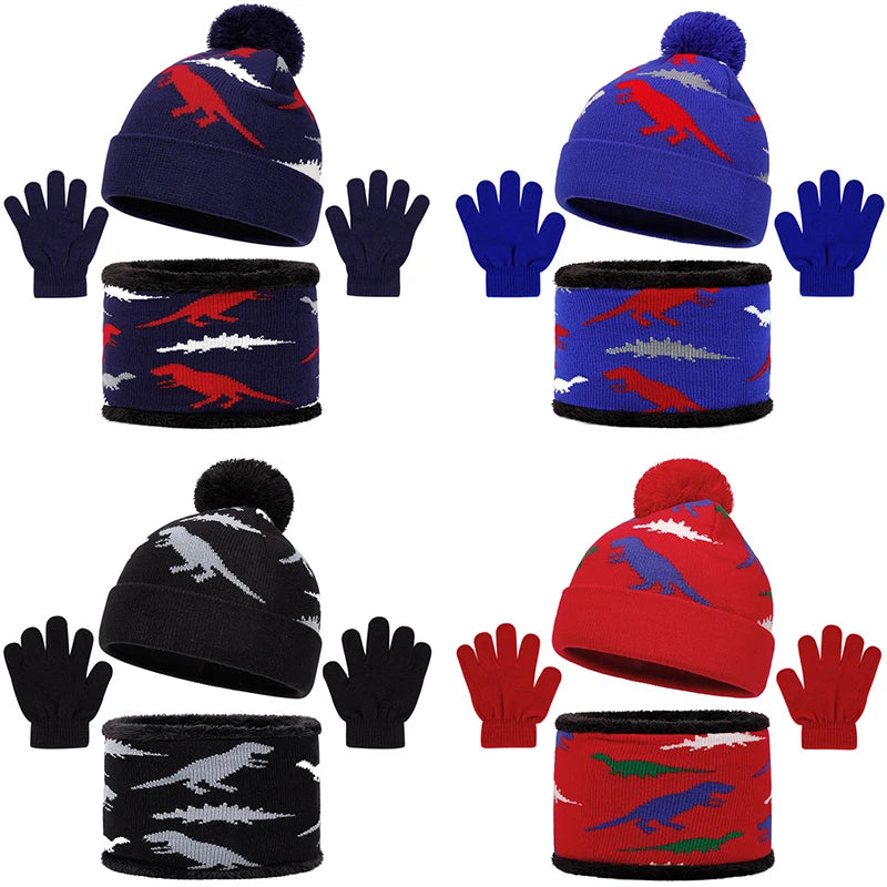 Kids Dinosaur Hat, Glove & Scarf Set | Warm Winter Accessories