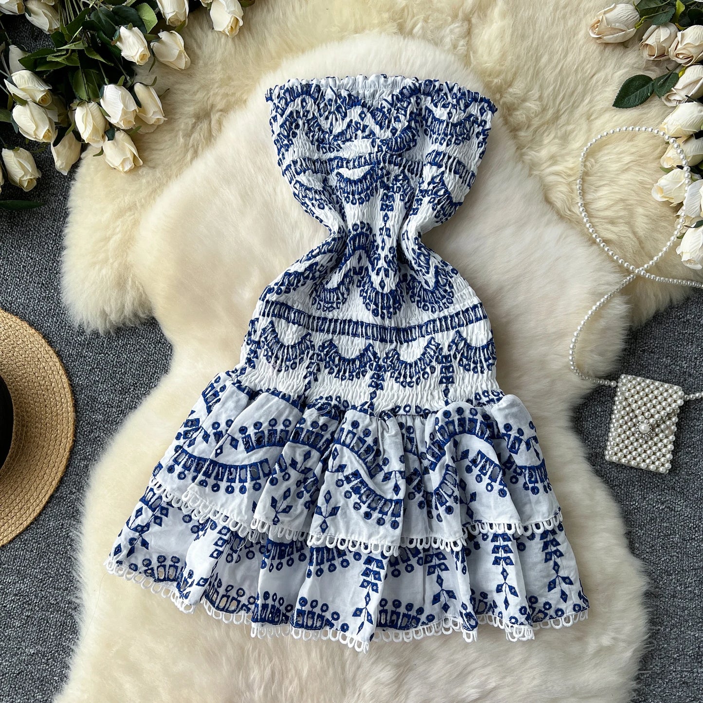 Chic Vintage Sleeveless Pleated Tube Dress for Summer Parties