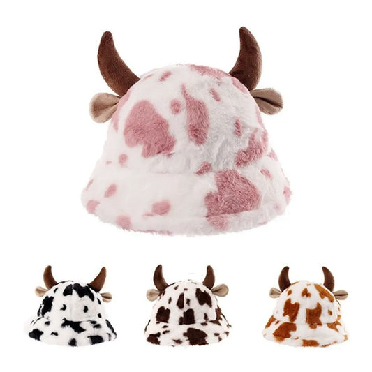 Gorro de pescador con estampado de vaca para mujer | Sombrero tipo cubo cálido con forro polar