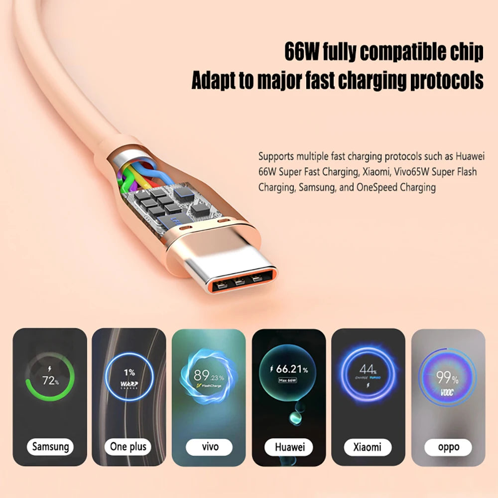 Liquid Silicon USB-C Fast Charging Cable | 66W High-Speed Charger