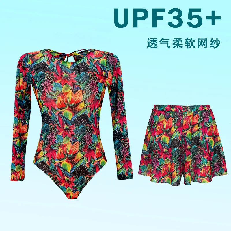 Women's Long Sleeved Sun Protection One Piece Swimsuit