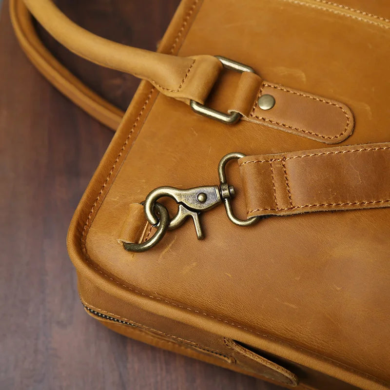 Handmade Genuine Leather Briefcase | Retro Large Capacity Laptop Bag