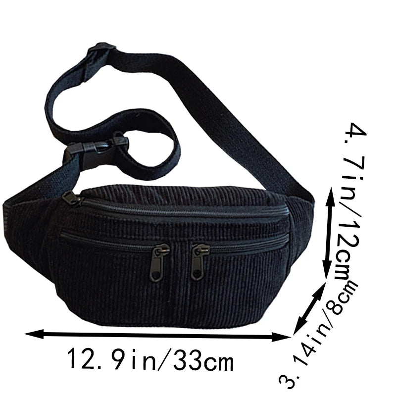 Trendy Multi-color Corduroy Waist Bag | Versatile Fanny Pack