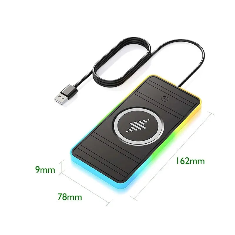 Almohadilla de carga inalámbrica rápida para coche con luz RGB para todos los teléfonos