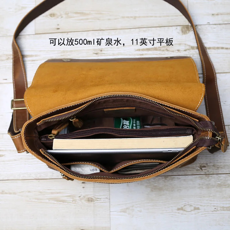 Retro Cowhide Men's Crossbody Bag | Handmade Leather Messenger