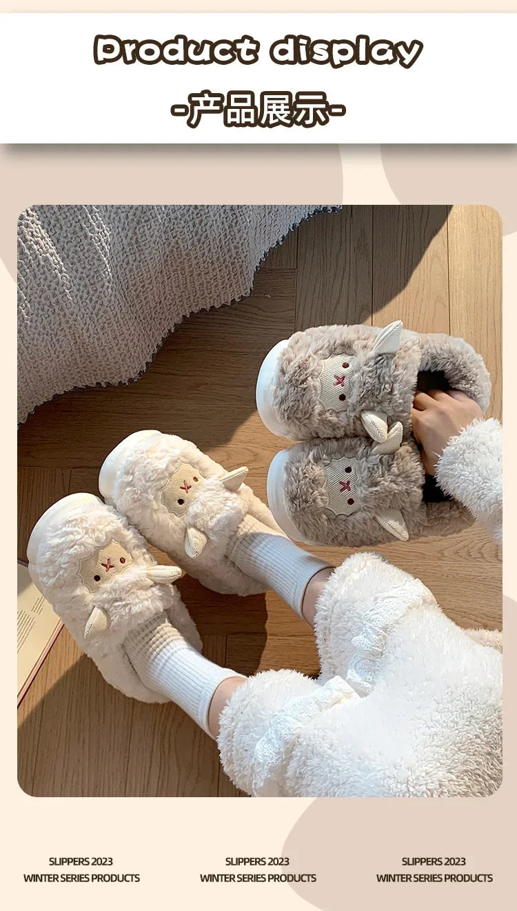 Cute Sheep Plush Slippers | Warm Faux Fur Indoor/Outdoor Shoes