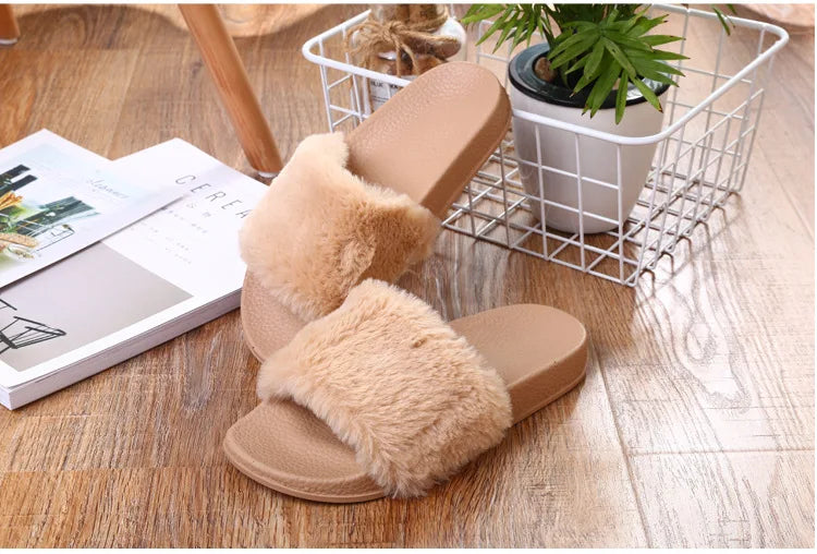 Women's Open Toe Fuzzy Plush Slippers | Cozy Winter House Slides