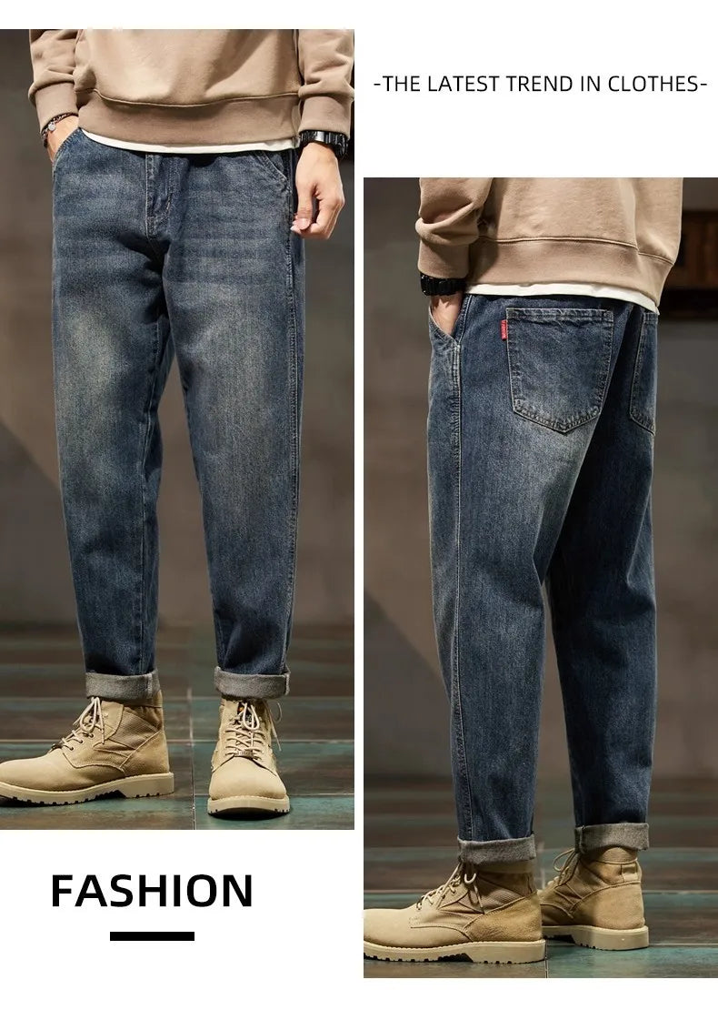 Retro American Style Men's Jeans | Loose Straight-Leg Denim Pants