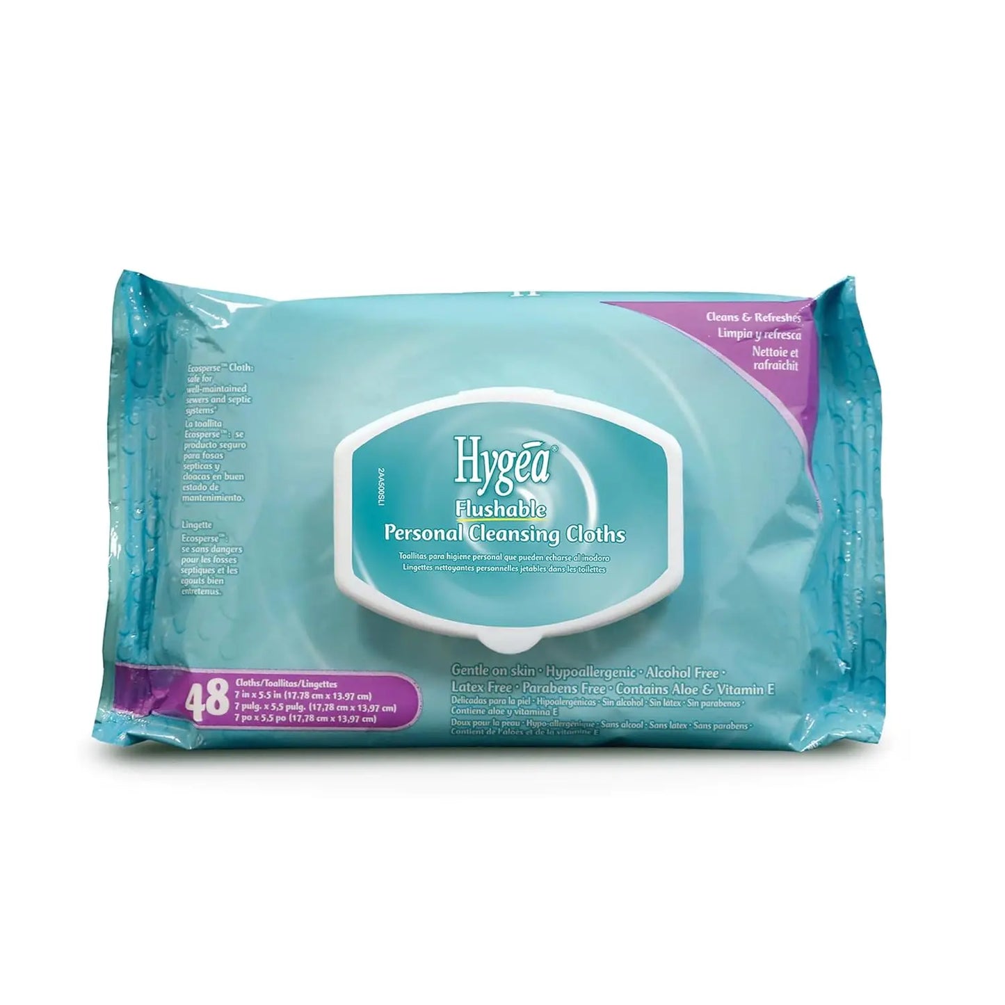 Plant-Based Flushable Wipes, 48 Count - Gentle, Hypoallergenic with Aloe & Vitamin E, Septic Safe