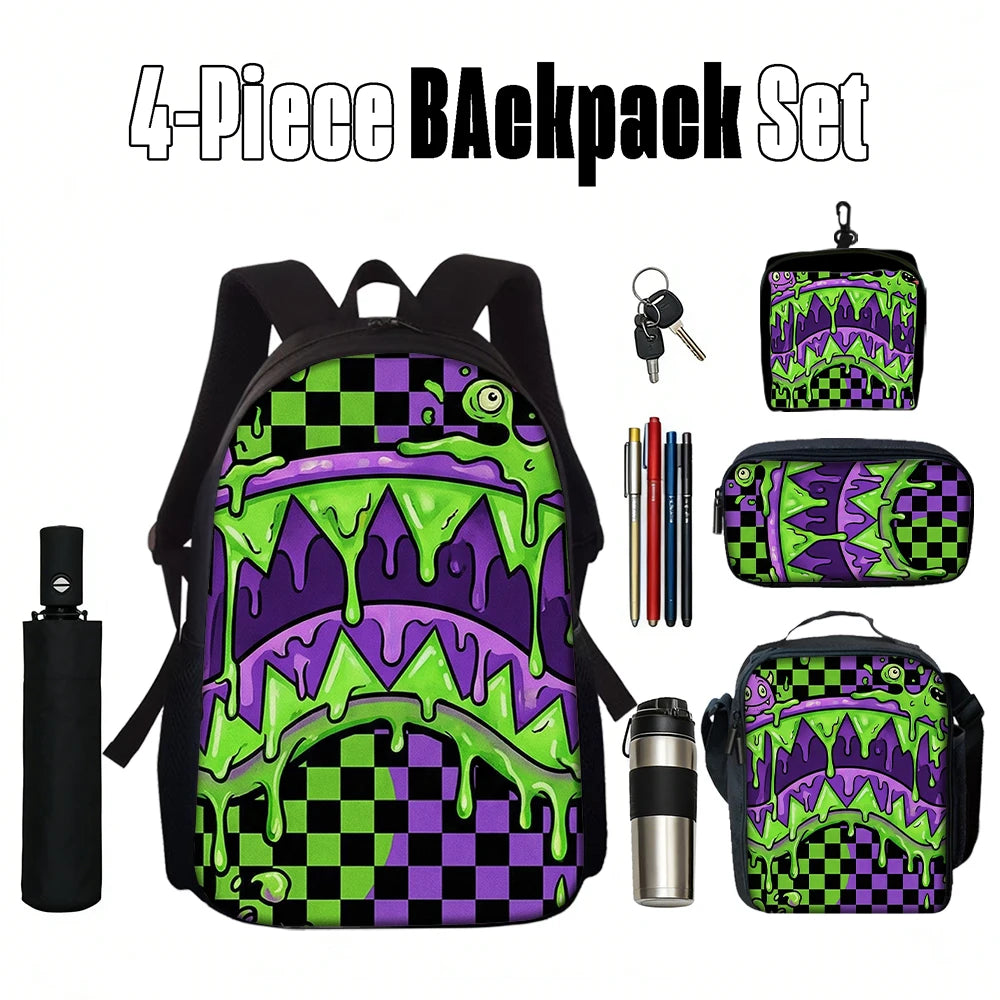 Trendy Shark Graphic Backpack Set | Ideal for School Adventures