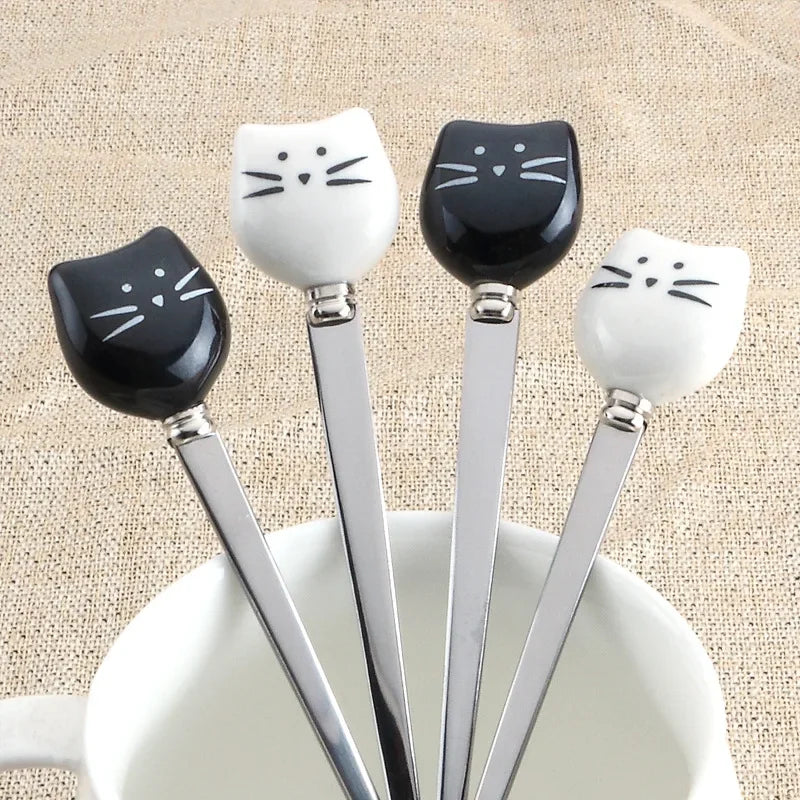 Cute Cartoon Cat Ceramic Coffee Mug with Spoon | Perfect Gift
